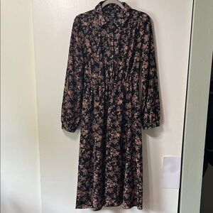 SHEIN Black and Pink Floral Long Sleeve Dress